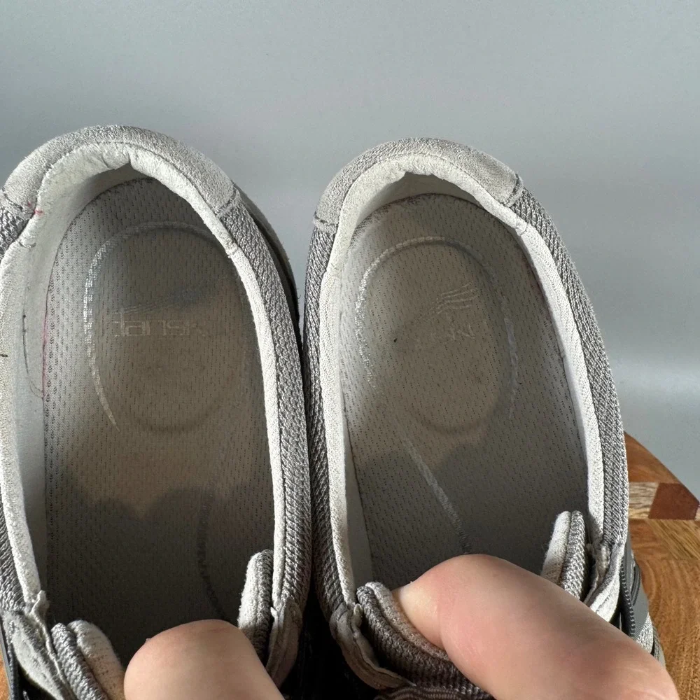 Dansko Elise Grey Leather Mesh Bungee Lace Up Walking Sneakers Womens 37 6.5-7‎
